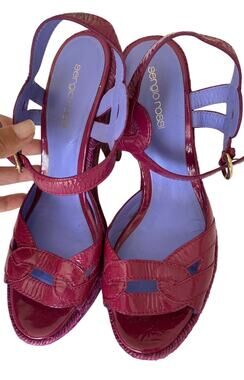 Sergio Rossi Plum Patent Platform Sandals Heels Size 8